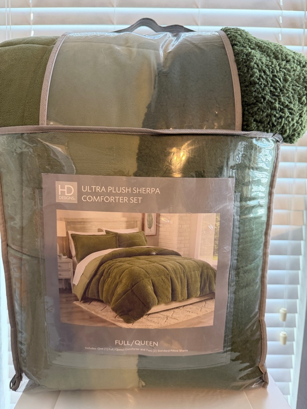 Ultra Plush Sherpa Comforter Set - Olive Green (Full/Queen) NWT